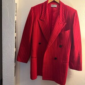 Elegant Red Pinstripe Double-Breasted Blazer